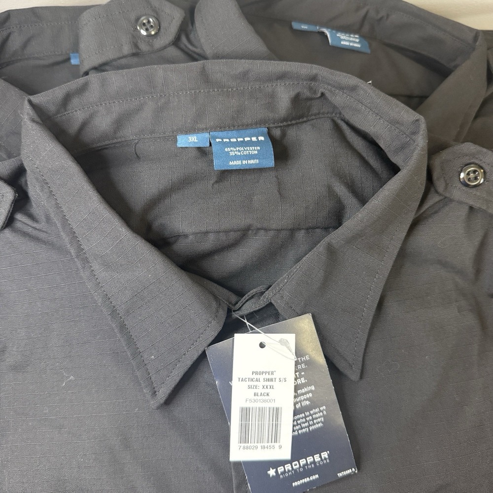 Lot‎ 3 New Mens 3XL Propper Tactical Shirt F5301 Black Ripstop Military Uniform